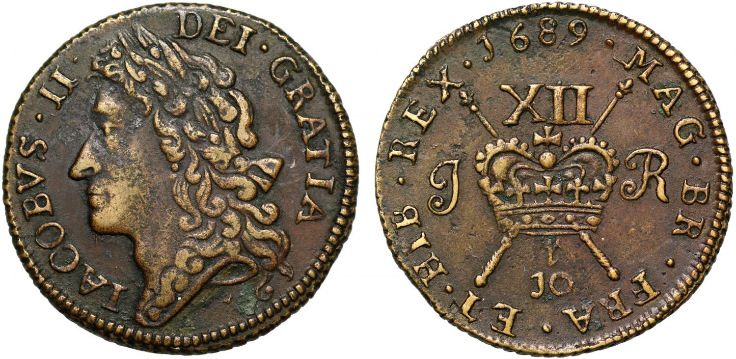 Ireland, James II 1689 10-R Gunmoney Shilling for December 1689