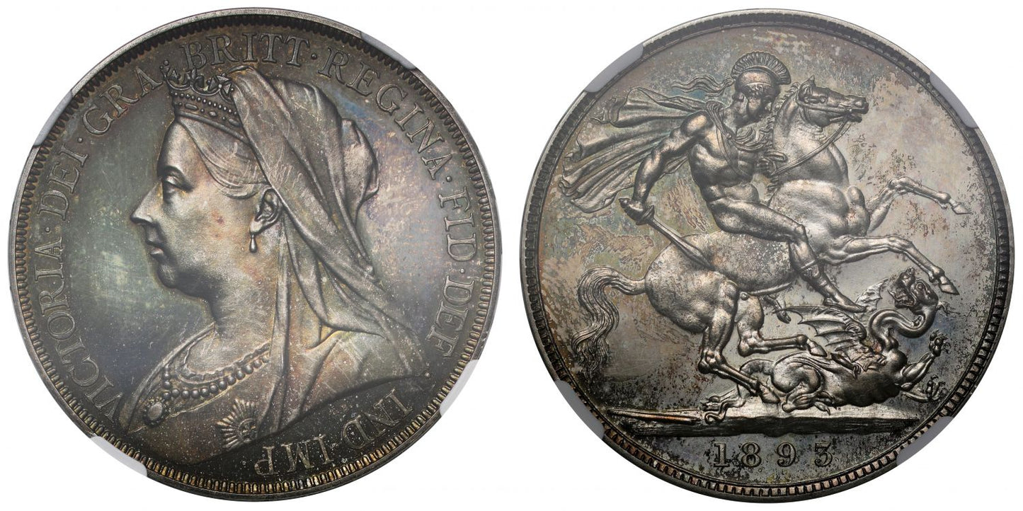 Victoria 1893 proof Crown, edge LVI, PF63, older veiled head