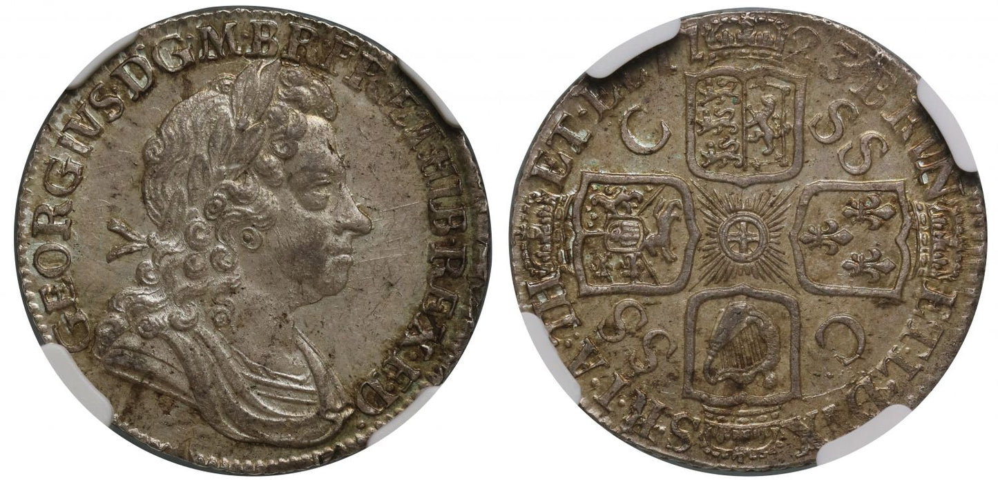 George I 1723 SSC Shilling MS64, first bust with C over SS in one quarter