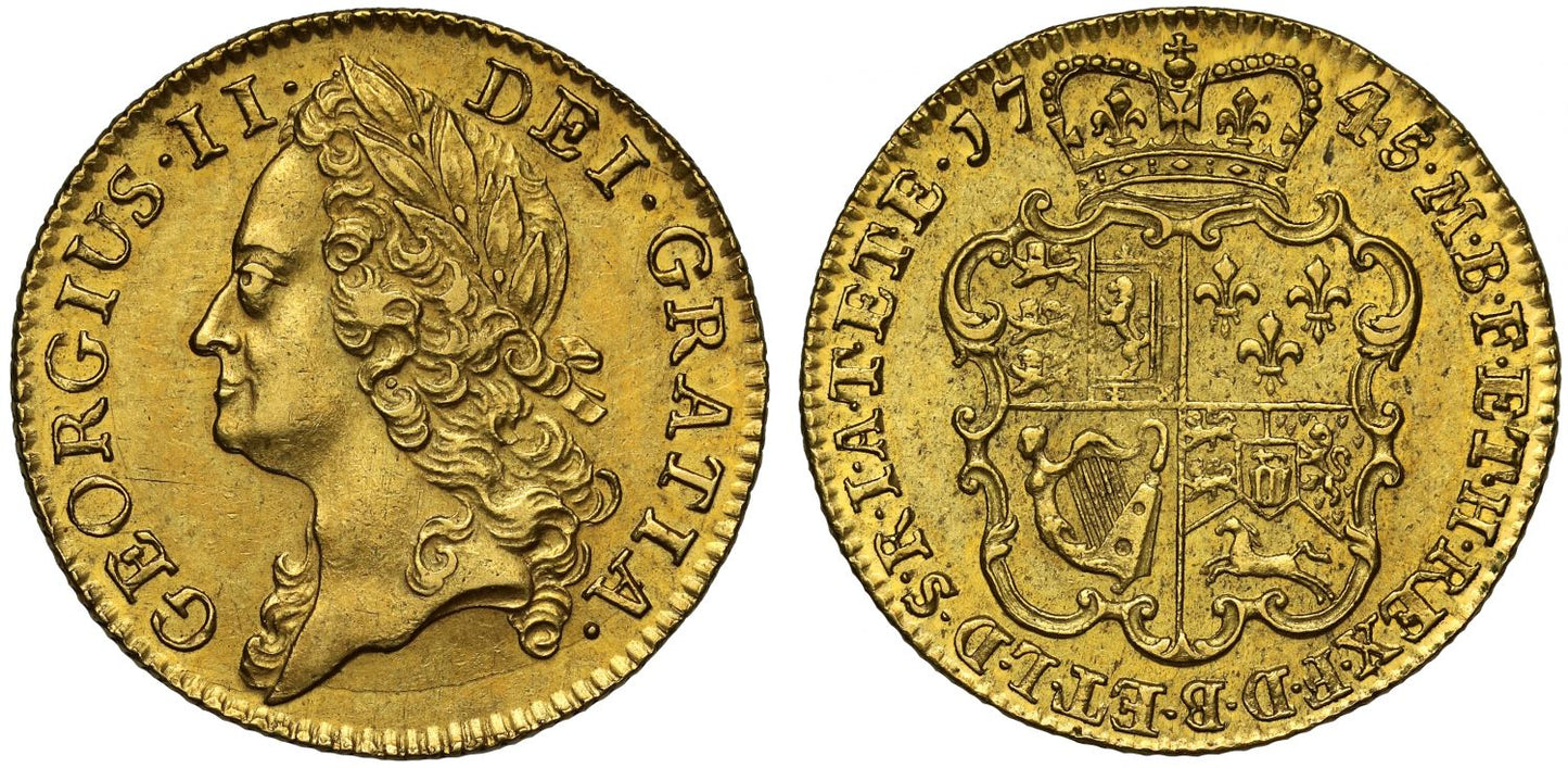George II 1745 Guinea, intermediate head AU58