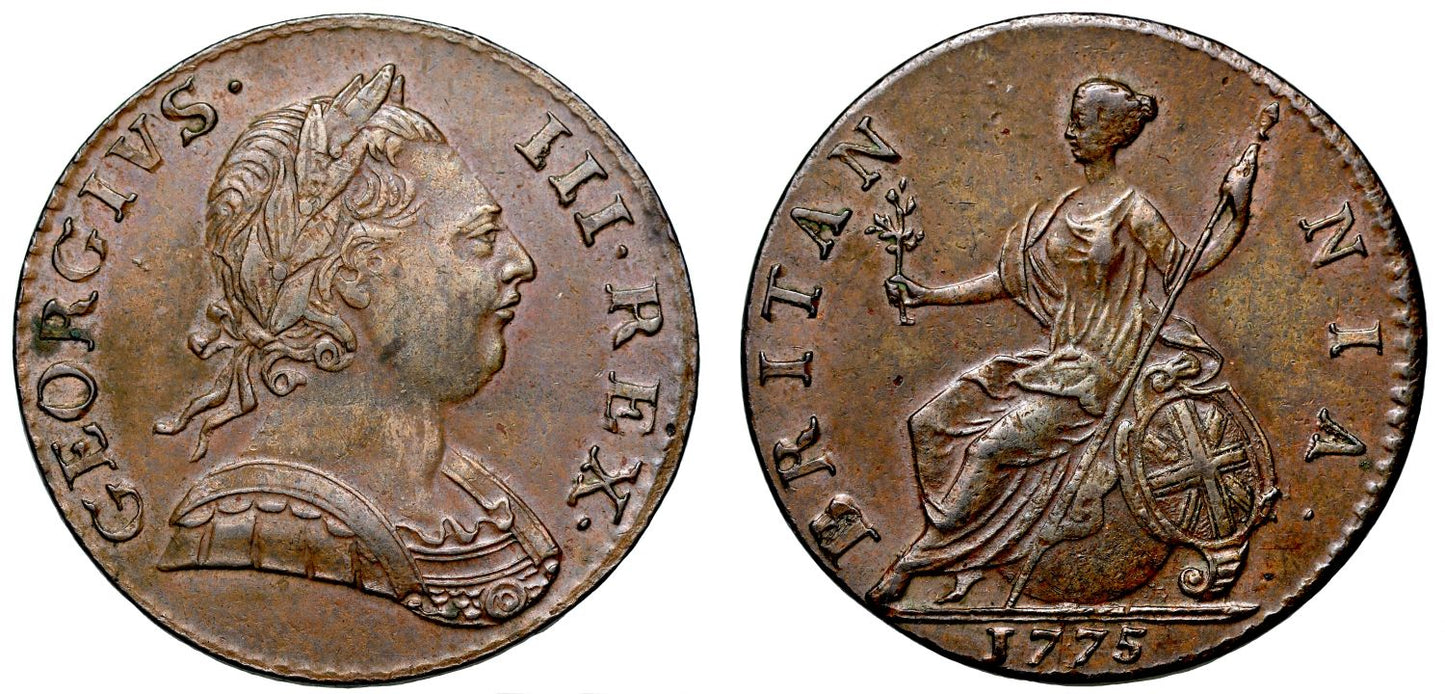George III 1775 Halfpenny, final year of issue for this type