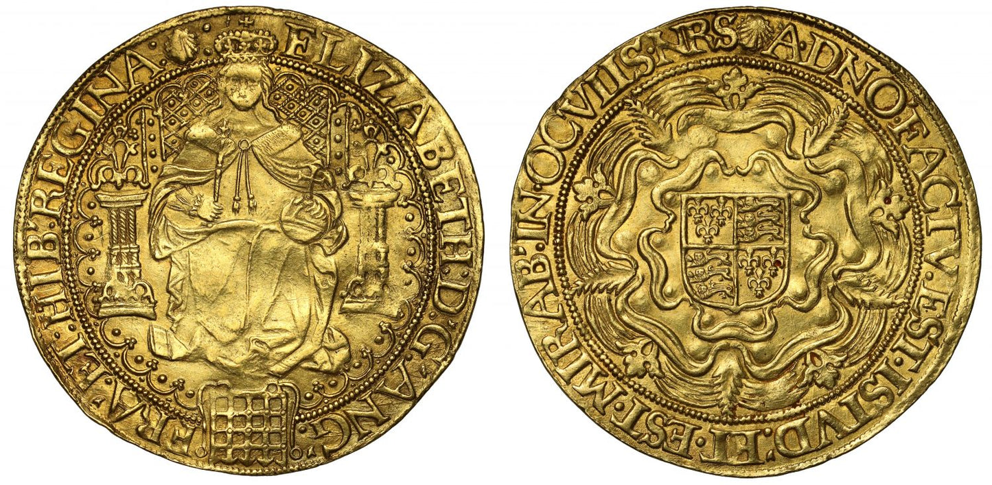 Elizabeth I Sovereign, sixth issue, m.m. escallop, extremely rare die variety