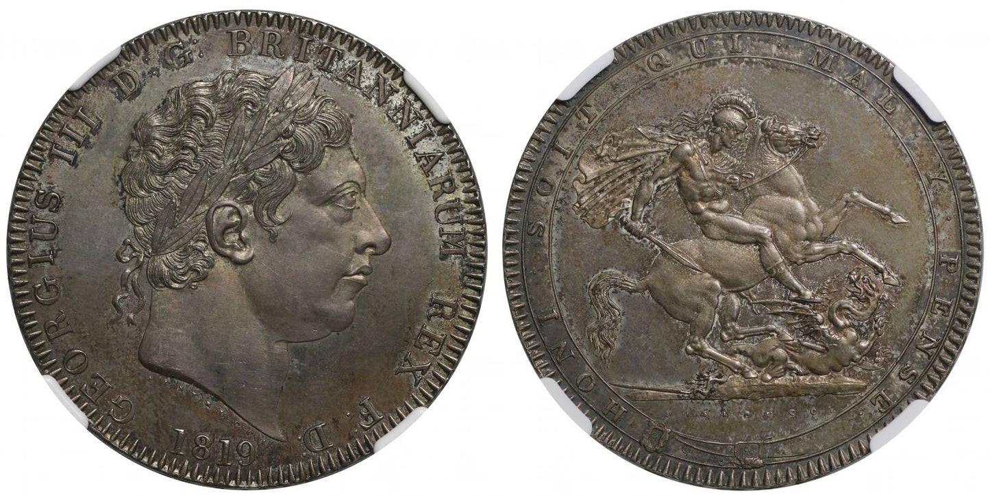 George III 1819 Crown, LIX edge, MS63, engraved by Pistrucci