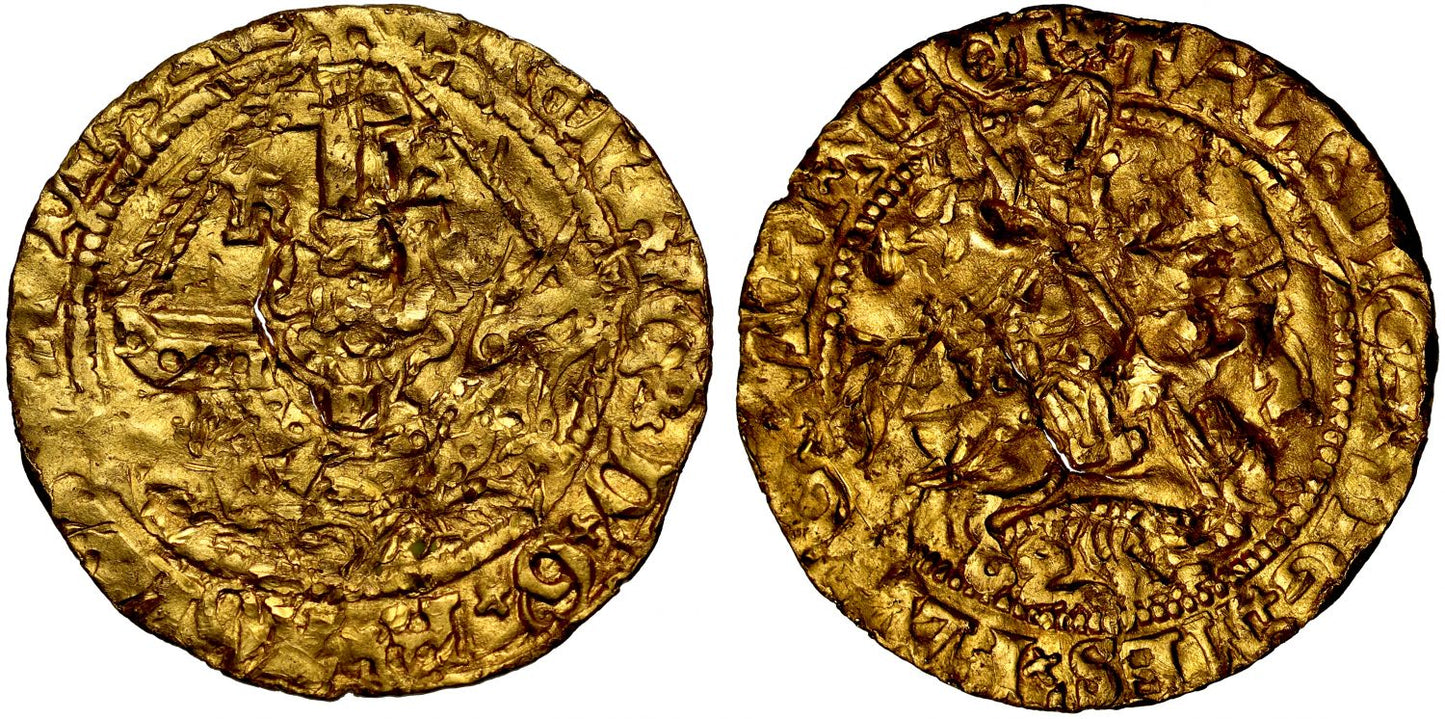 Henry VIII Second coinage, Half George Noble, only 3 known to exist, ex Baumhauer