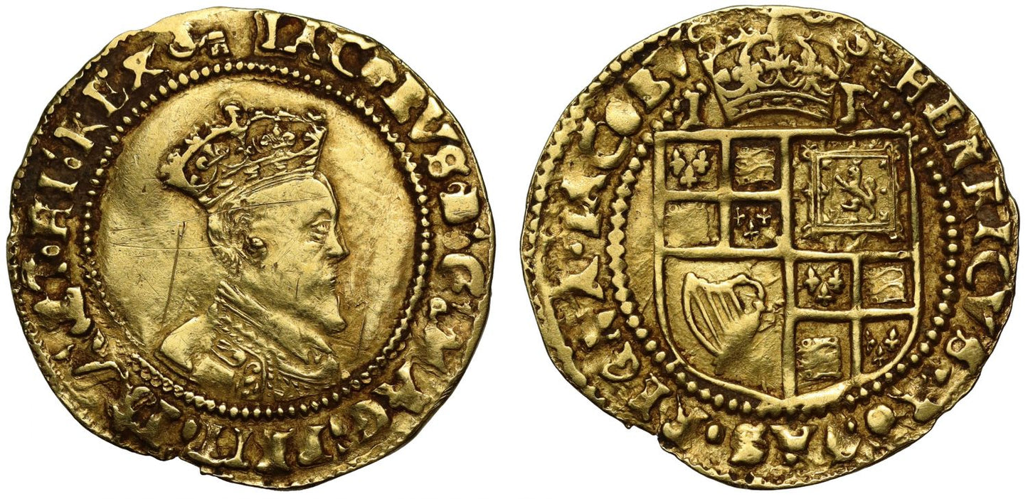 James I gold Britain Crown, mm key, third bust, low output year