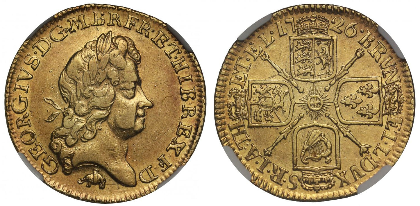 George I 1726 Guinea AU53, fifth bust, Elephant & Castle