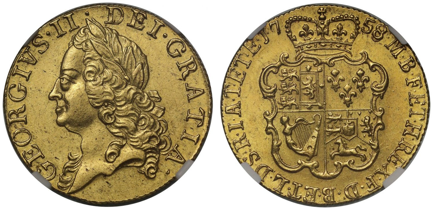 George II 1758 Guinea old head MS62+