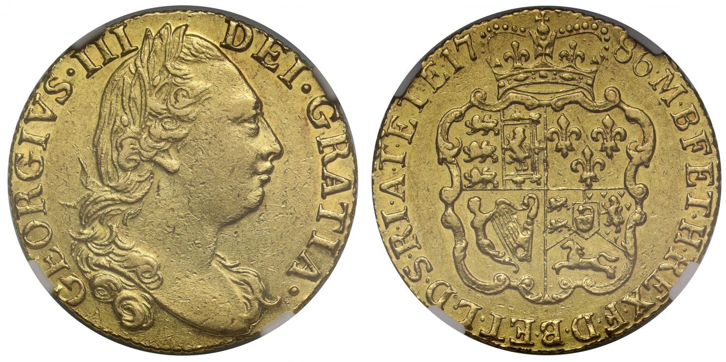 George III 1786 Guinea fourth head, AU53