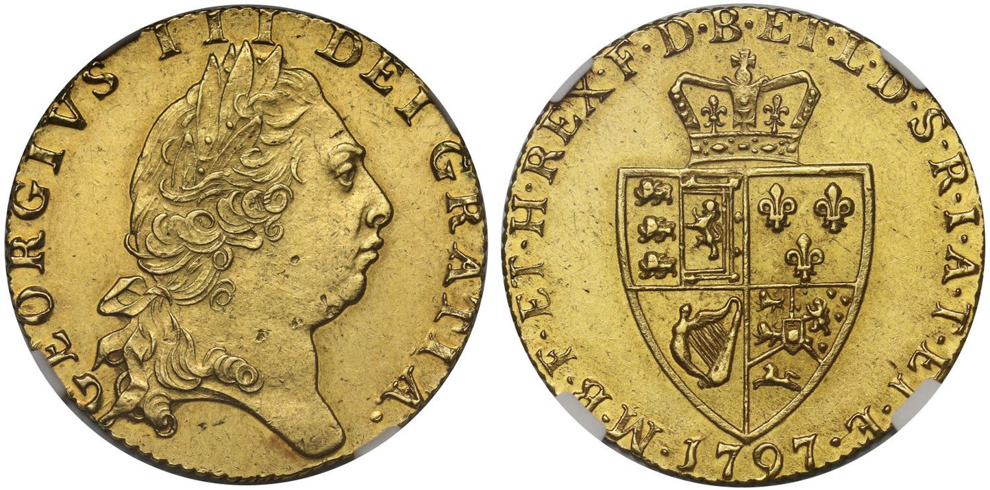 George III 1797 Guinea fifth head, spade type, AU58