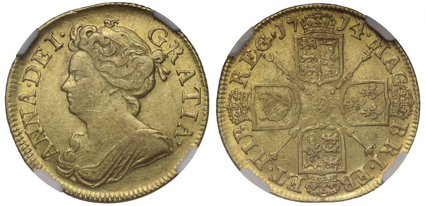Anne 1714 Guinea XF45, third bust, ex Ellerby Treasure