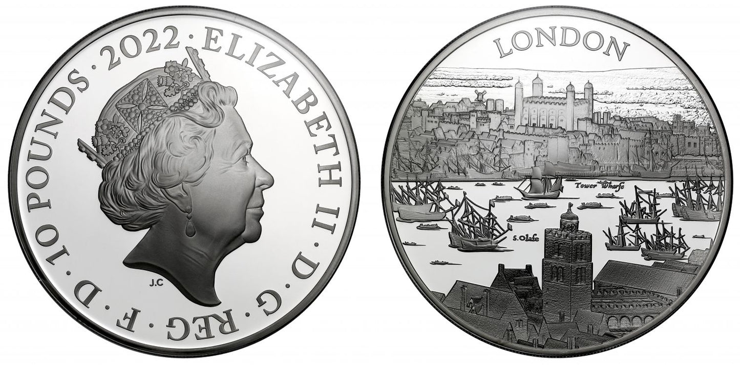* QEII 2022 silver proof 5oz City Views London
