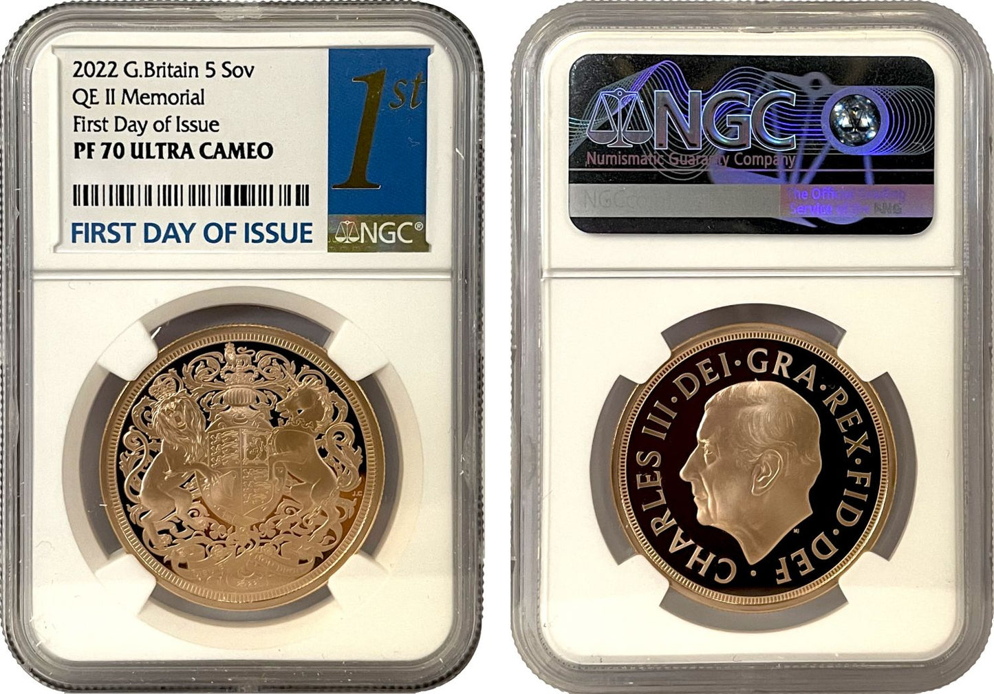 * Charles III 2022 PF70UC FDI Five-Pounds Memorial