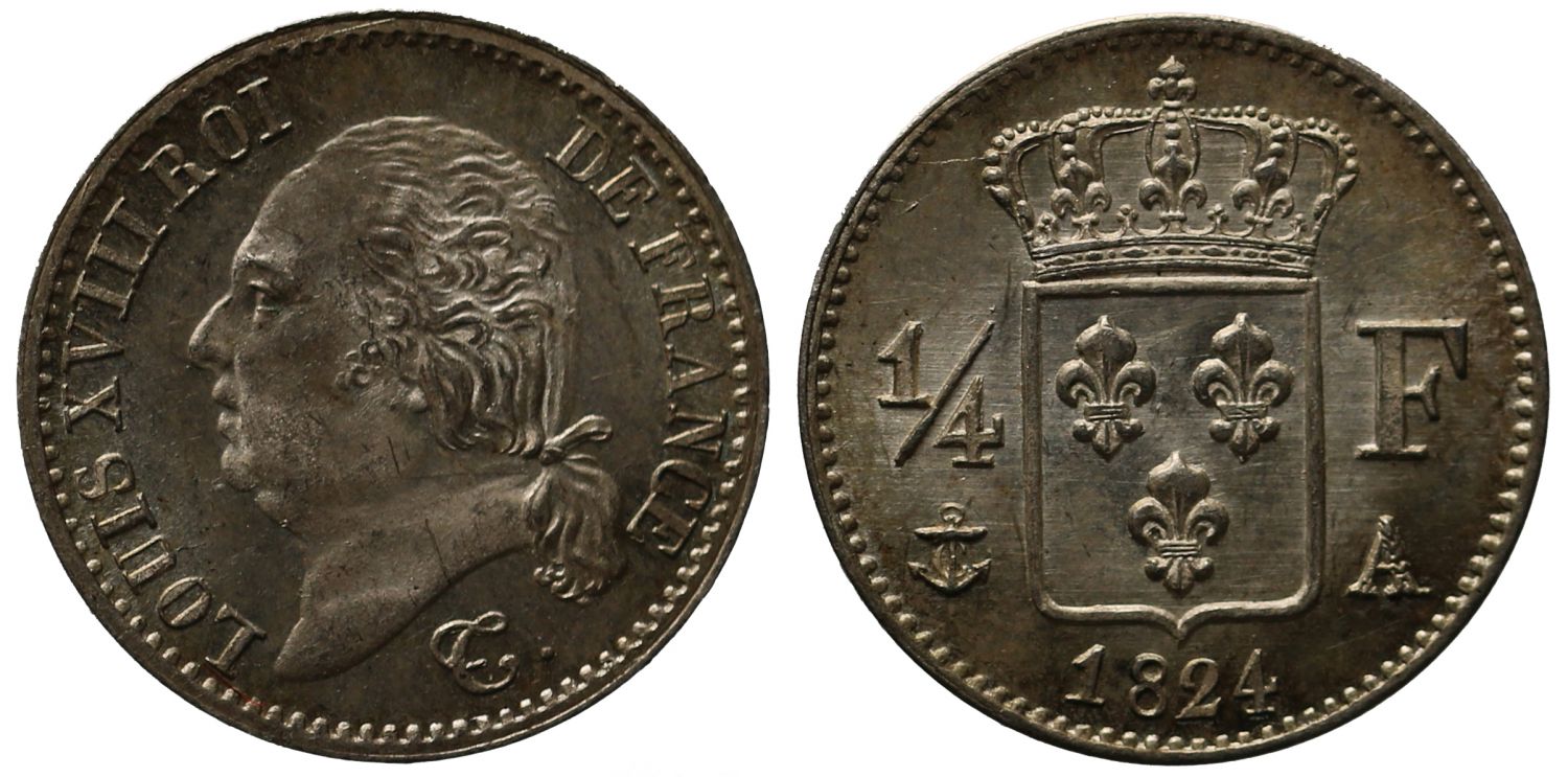 France, Louis XVIII 1824 Quarter-Franc