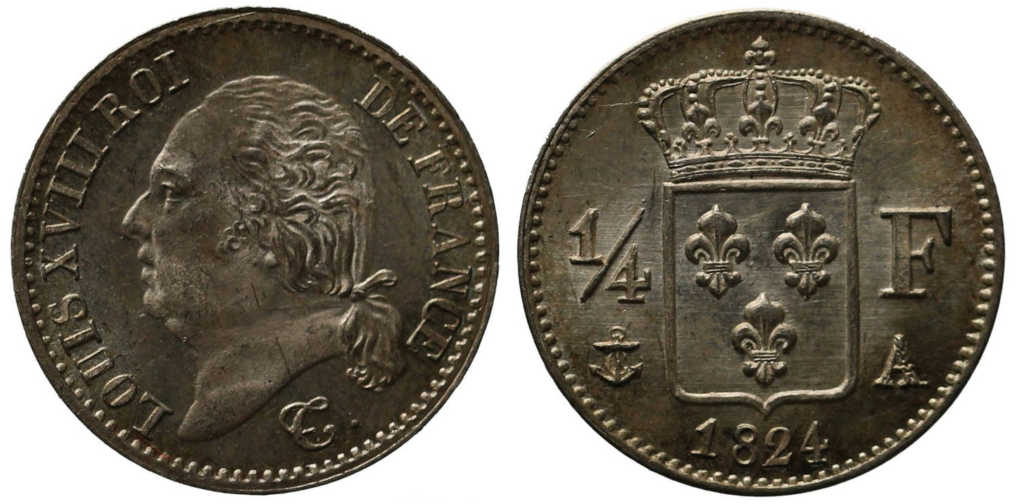 France, Louis XVIII 1824 Quarter-Franc