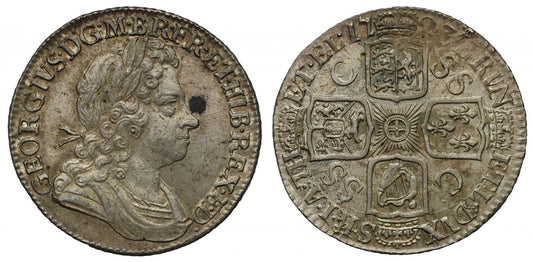 George I 1723 SSC Shilling, with C struck over SS in one angle, 1st bust