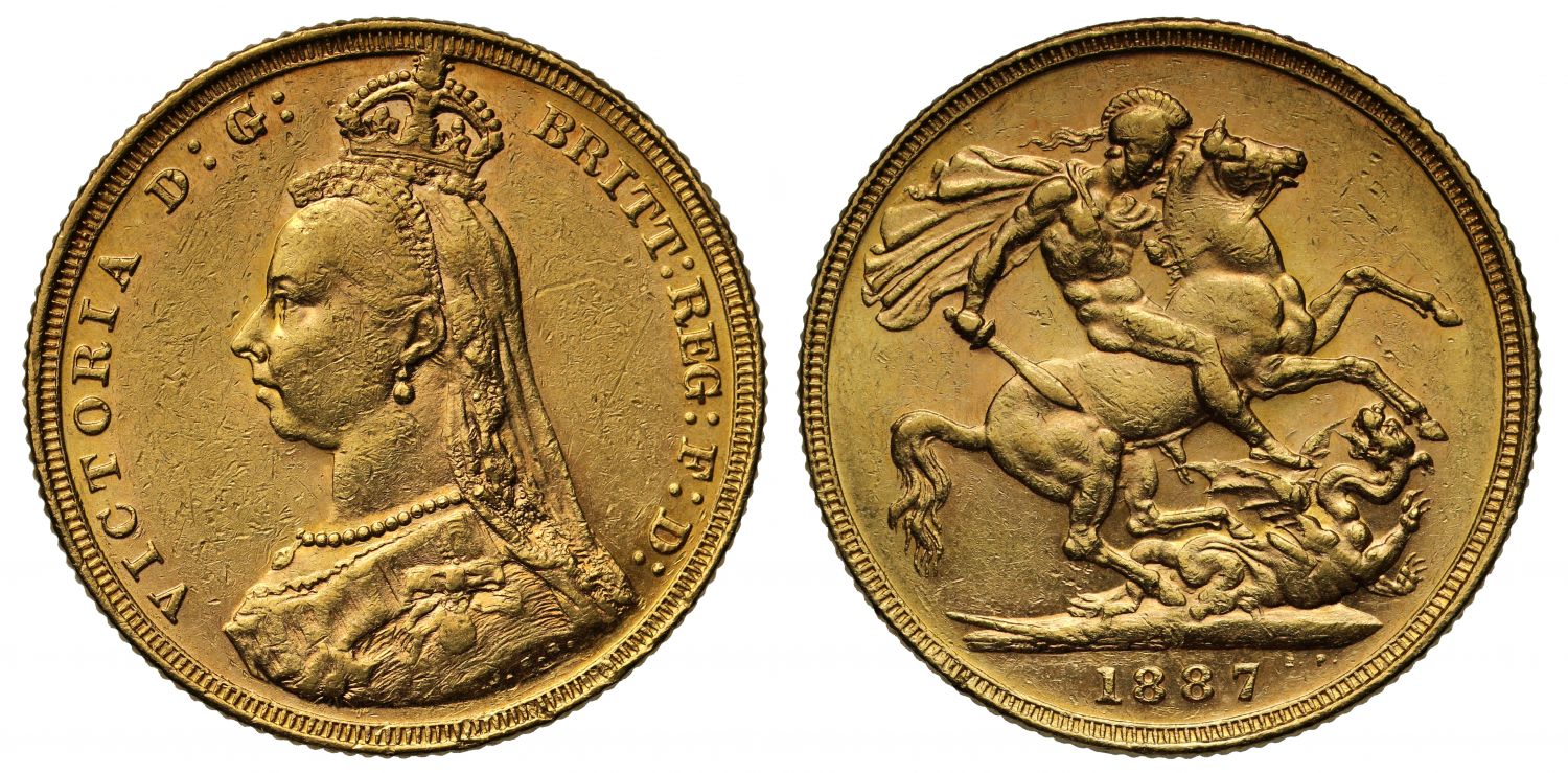 Victoria 1887-M Sovereign, Melbourne, hooked J initials  DISH M1=R5