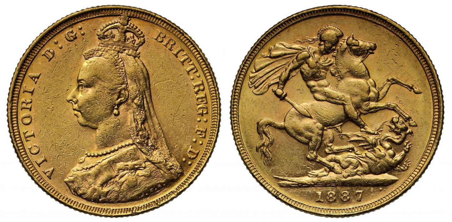 Victoria 1887-M Sovereign, Melbourne, hooked J initials  DISH M1=R5