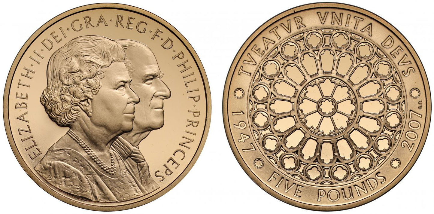 Elizabeth II 2007 proof Five Pounds - Diamond Wedding Anniversary