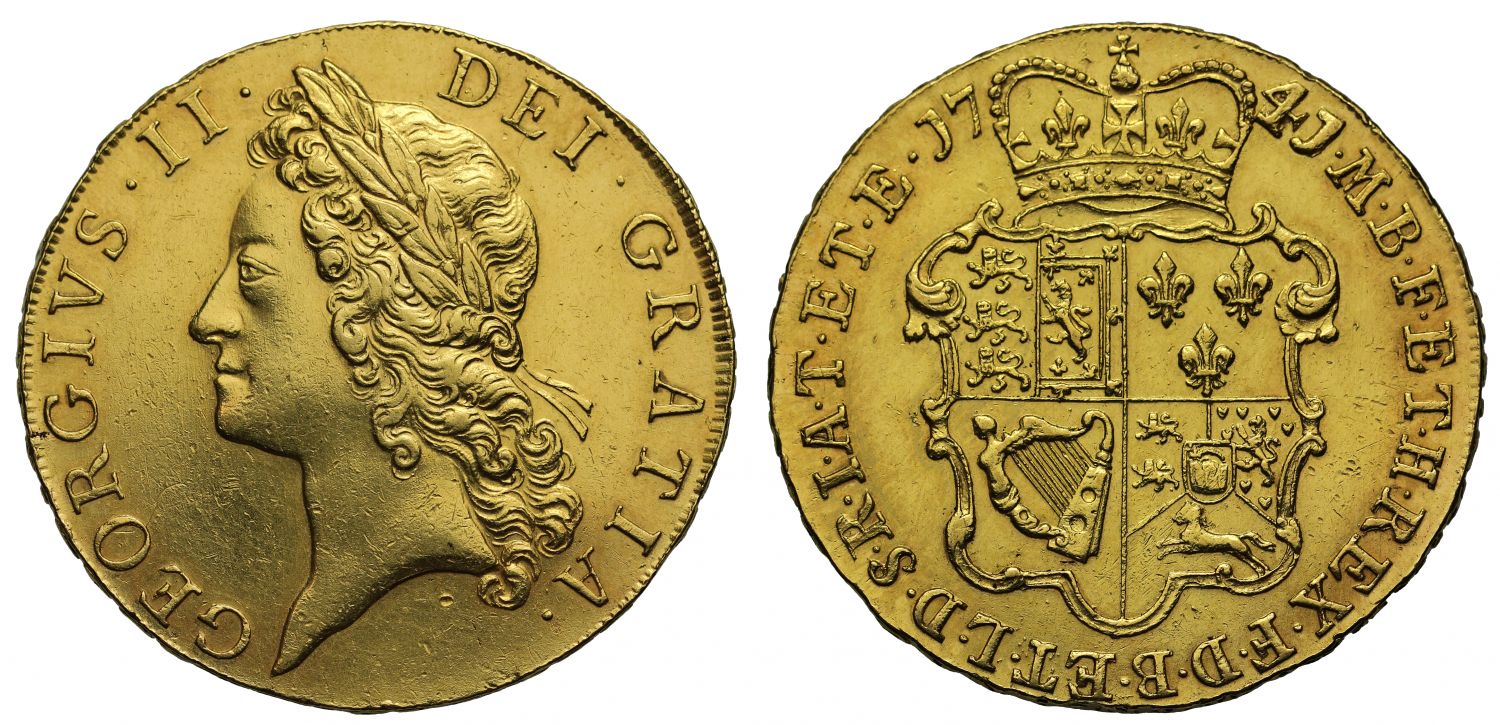George II 1741 Five-Guineas, 4/3 in date