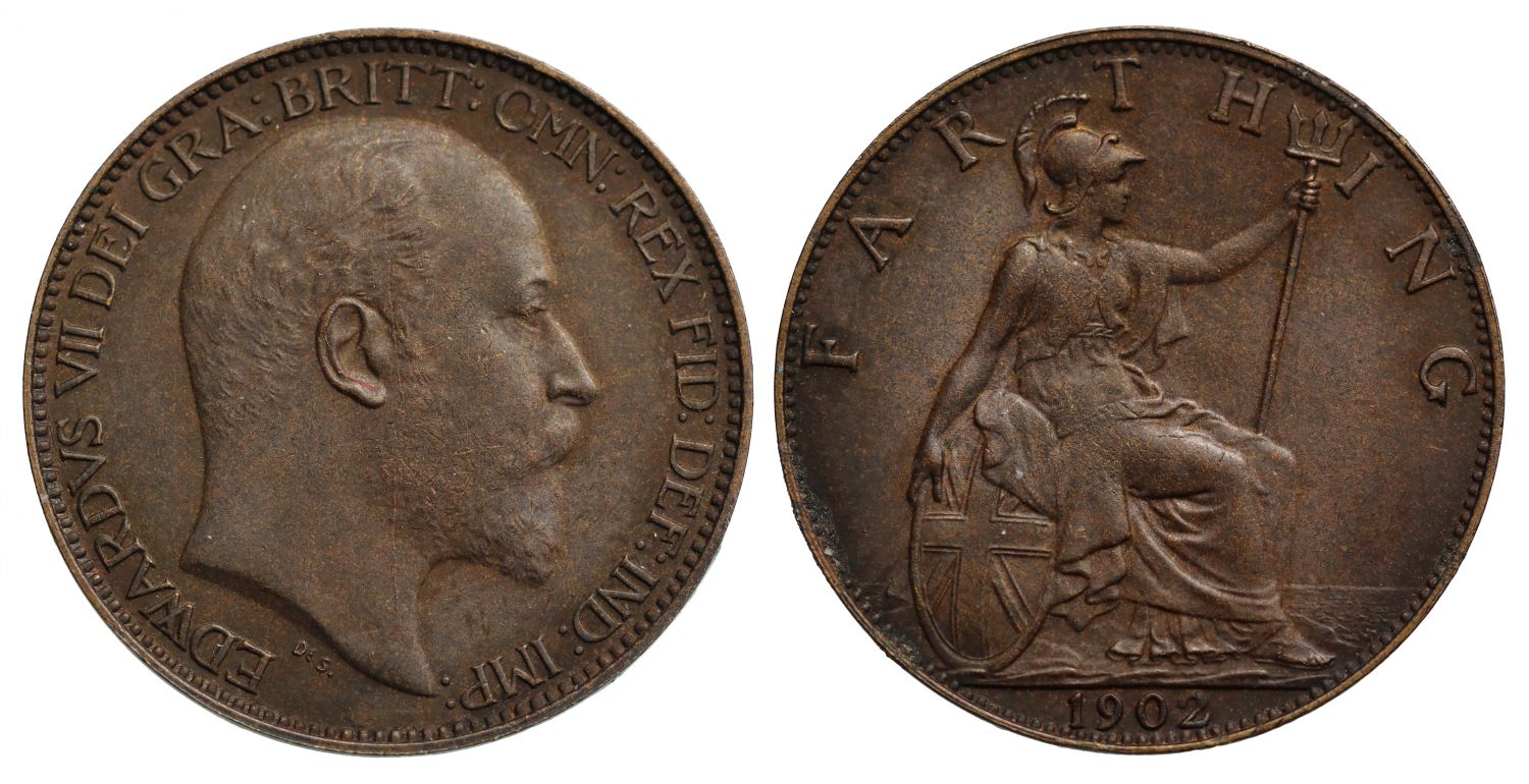 Edward VII 1902 bronze Farthing, Coronation year