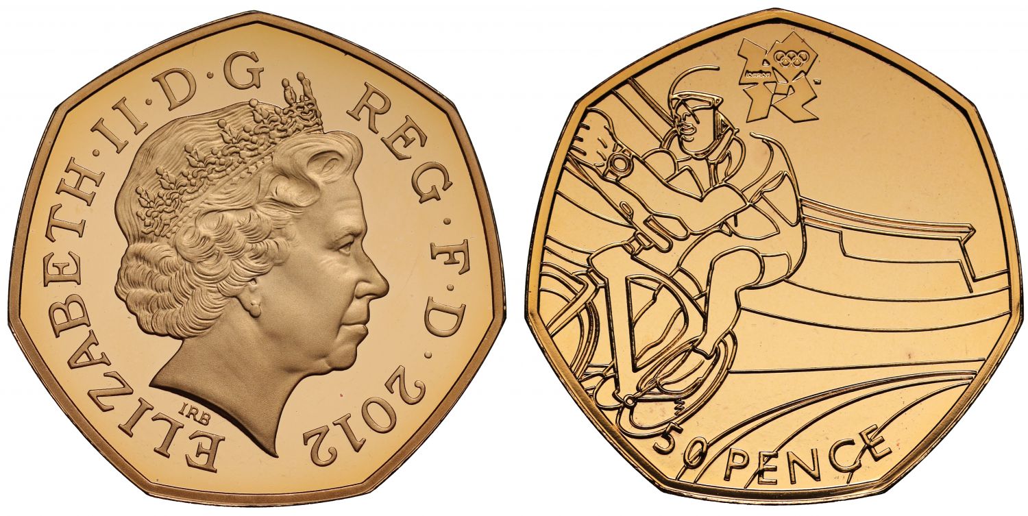 Elizabeth II 2012 gold proof Fifty Pence Piedfort - Olympics Cycling