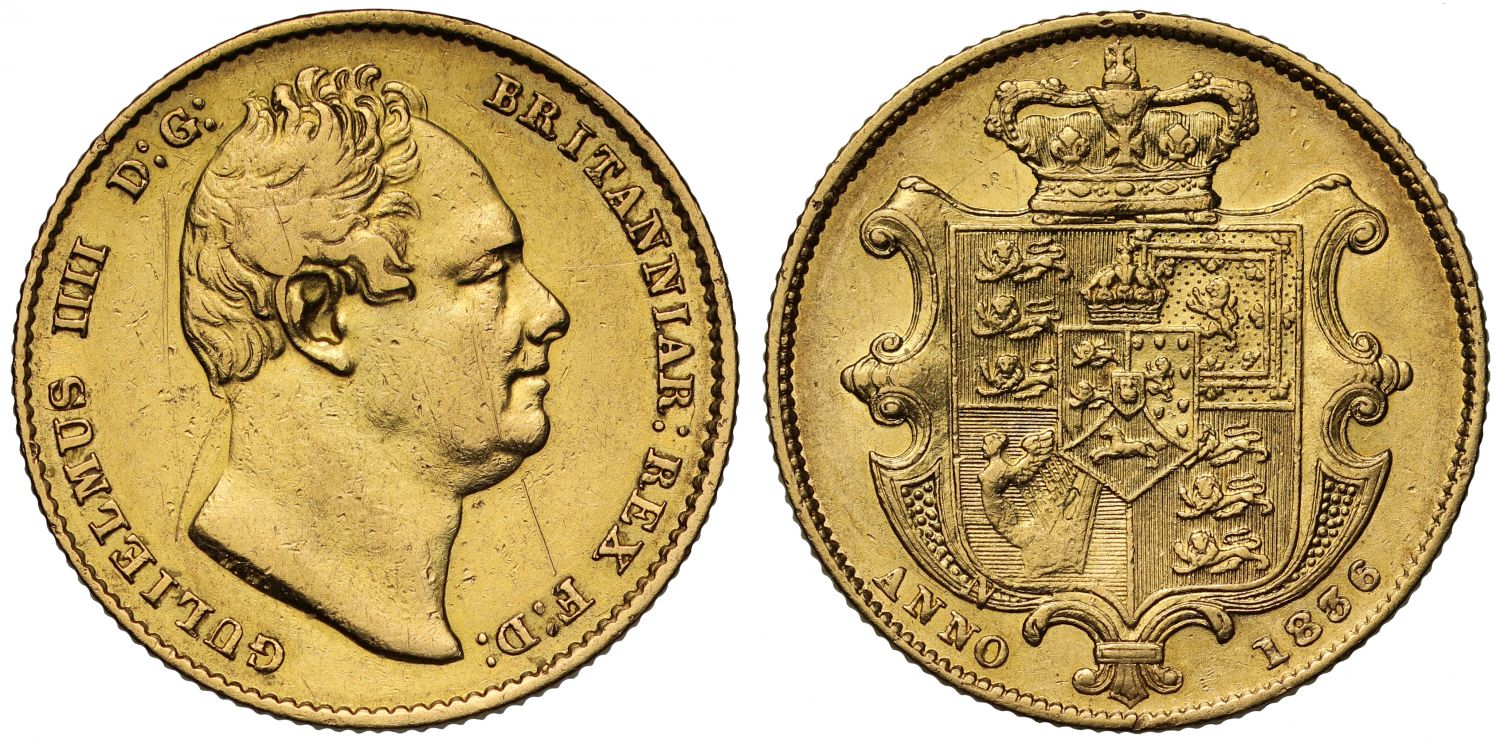 William IV 1836 Sovereign N of ANNO on shield, extremely rare