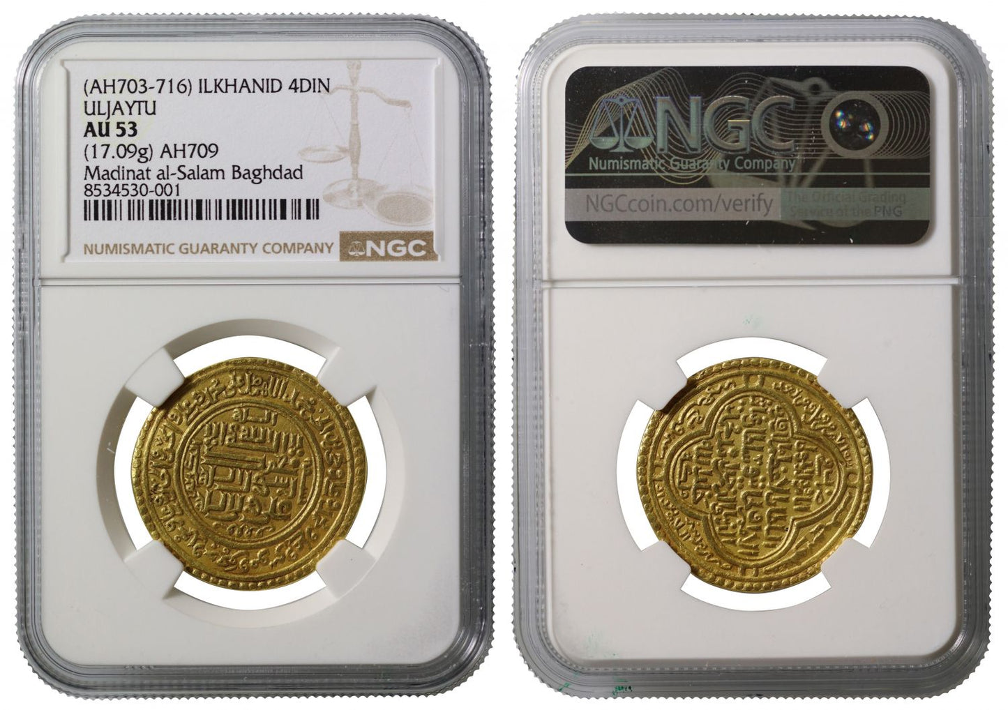 Ilkhan, Uljaytu, Gold Presentation Quadruple-Dinar, AU53, AH 709