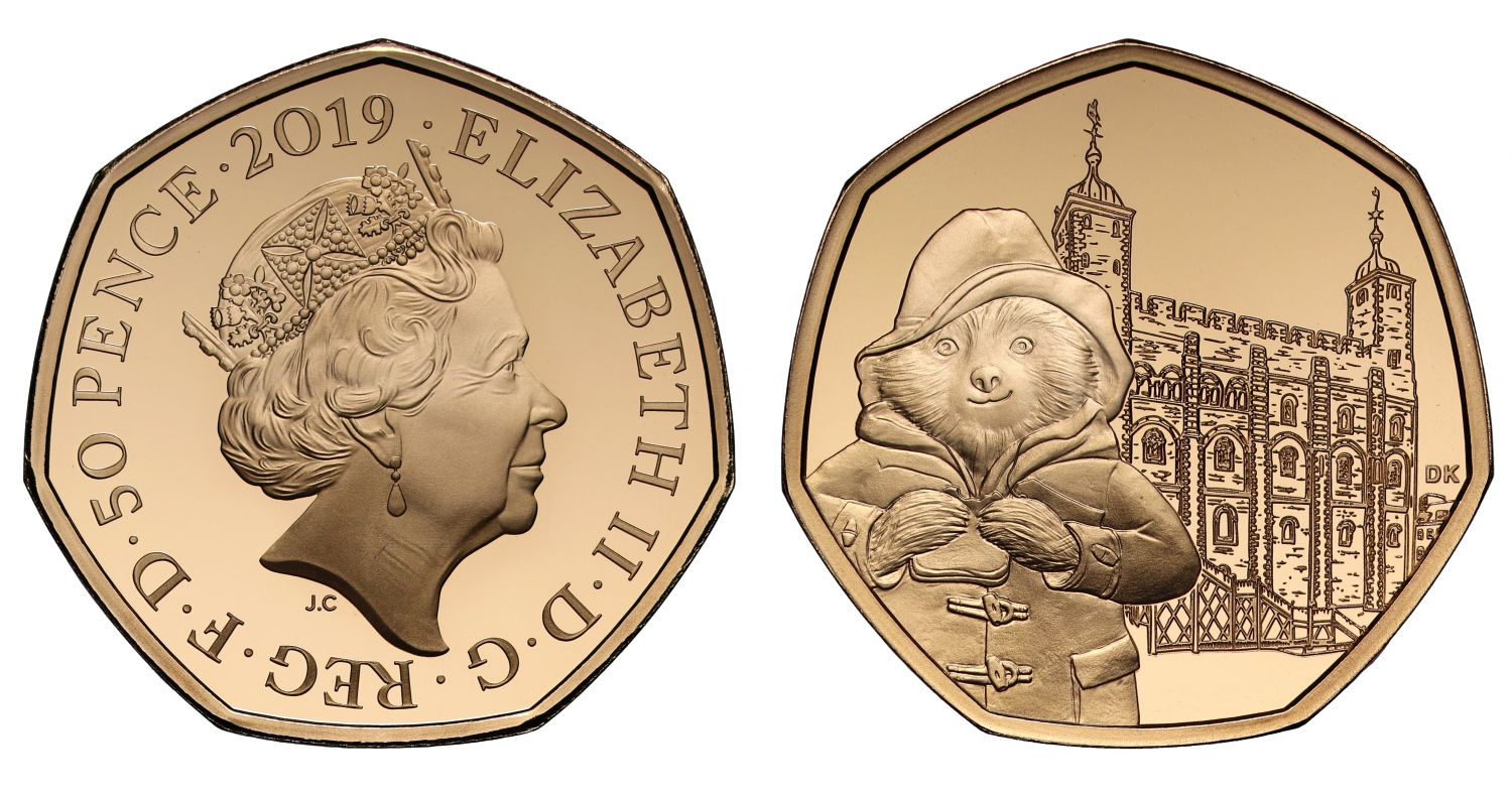 * Elizabeth II 2019 gold proof 50p Paddington at the Tower