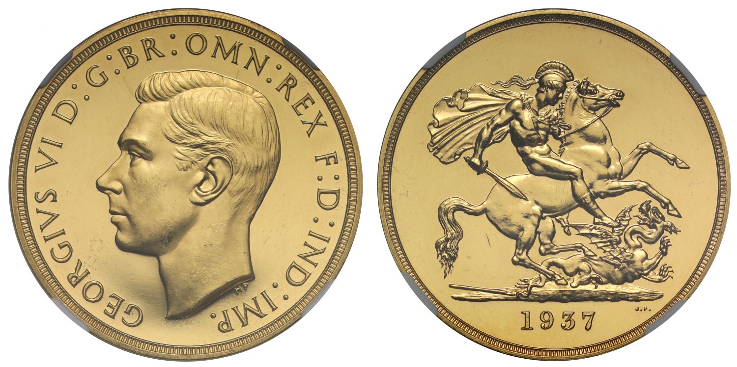 George VI 1937 proof Five-Pounds PF62* Coronation issue