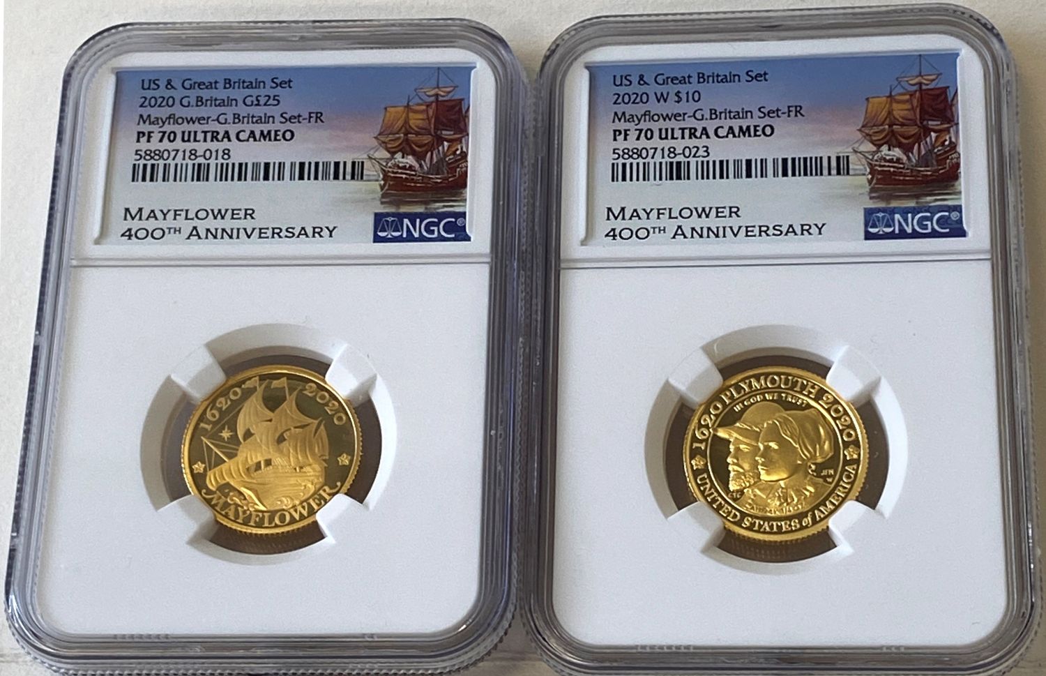 * Mayflower Voyage 2020 1/4oz 2-coin proof Set PF70 FR