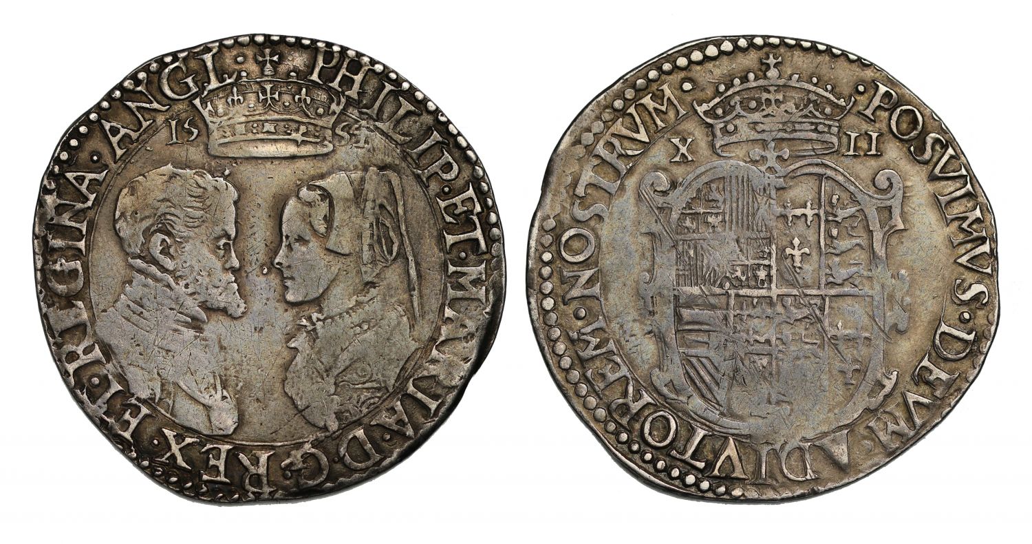 Phillip and Mary 1554 Shilling with English title only