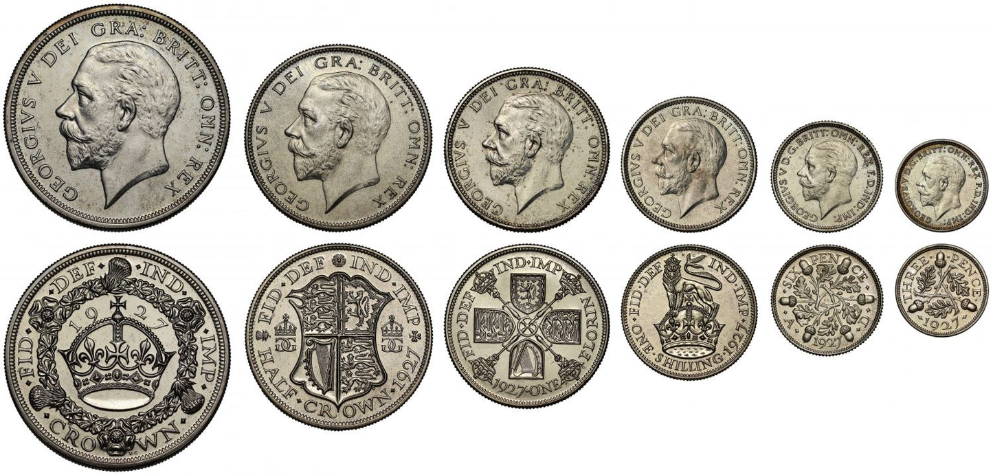 George V 1927 6-coin silver proof Set with red card case