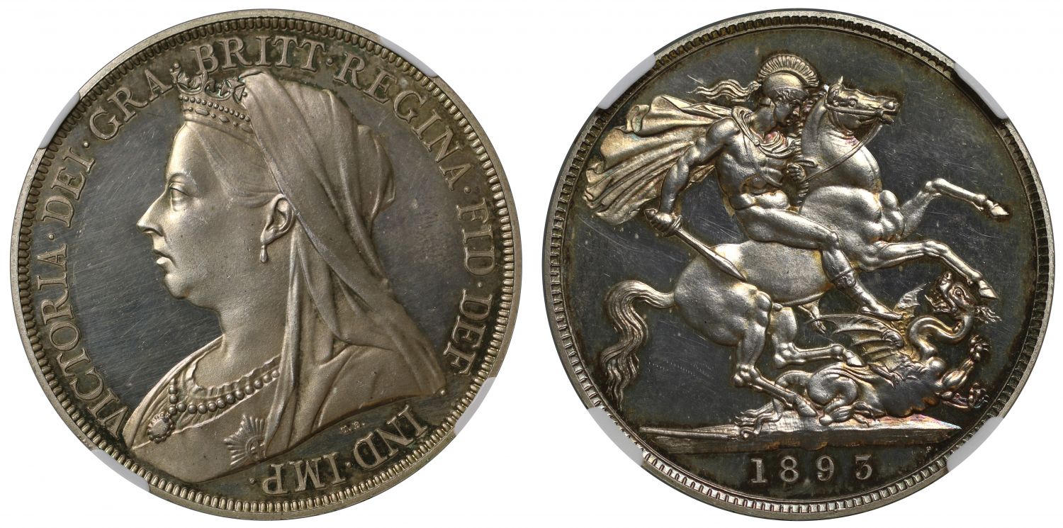 Victoria 1893 LVI proof Crown older head PF63 CAMEO