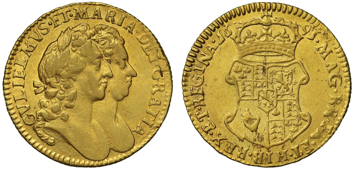 William and Mary 1691 Half-Guinea, conjoined busts, rare date