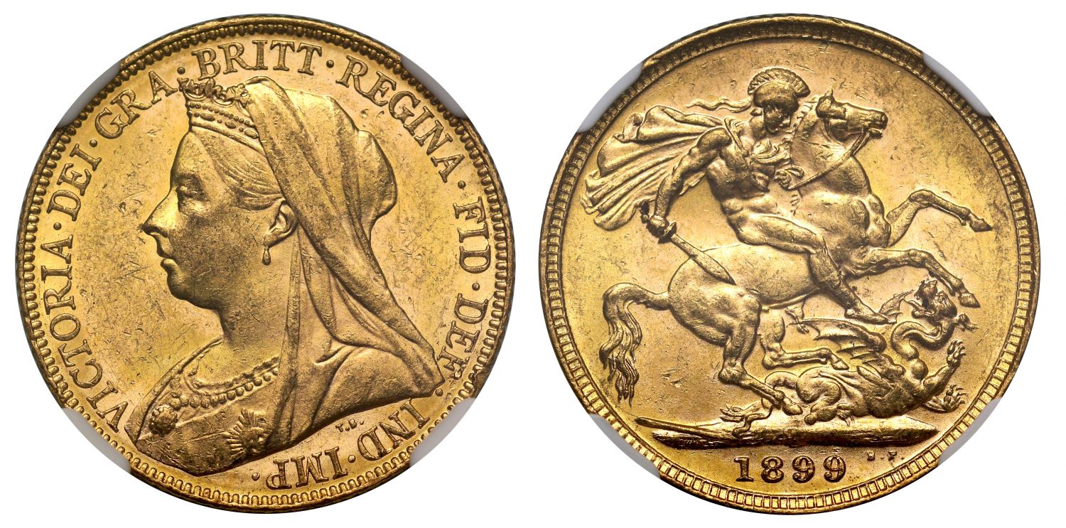 Victoria 1899-M Sovereign Melbourne mint old head MS62