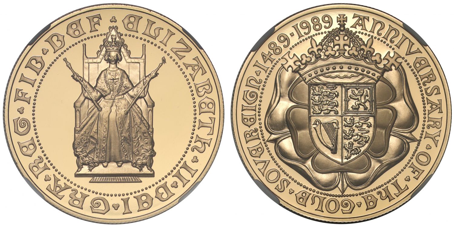 Elizabeth II 1989 proof Five-Pounds PF69 UCAM