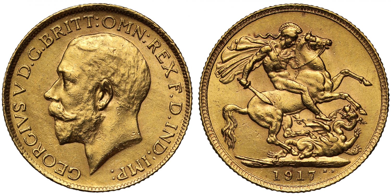 George V 1917 Sovereign, London, Rarest 20th Century London Sovereign