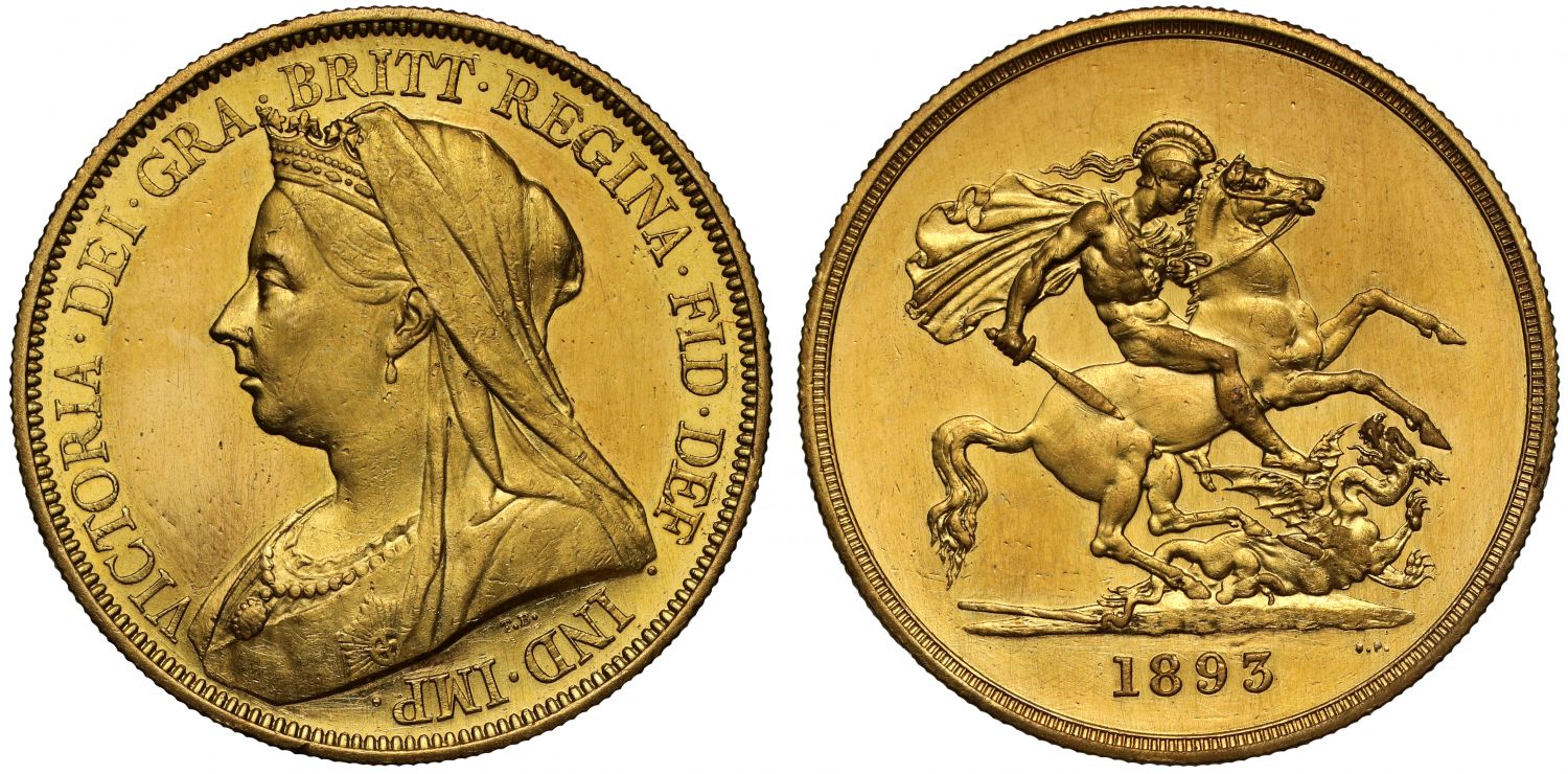Victoria 1893 proof Five-Pounds, old head altered surface