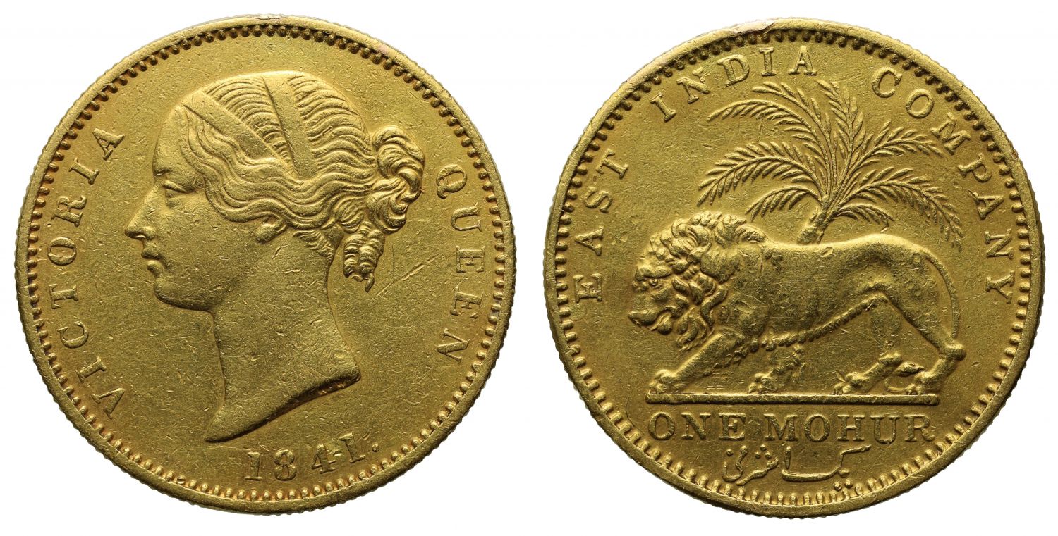 India, Victoria, gold Mohur, 1841 C, AU Details.