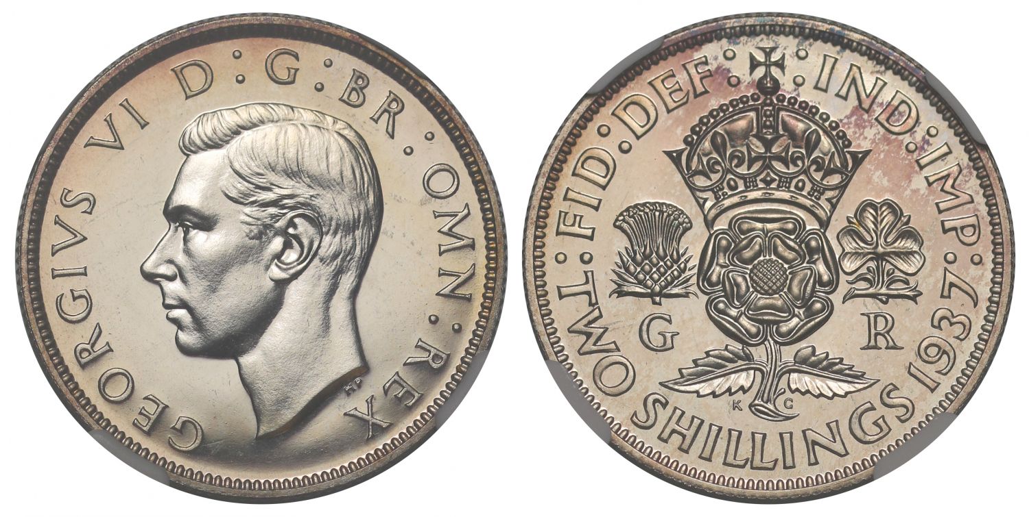 George VI 1937 proof Florin, PF65, Coronation issue