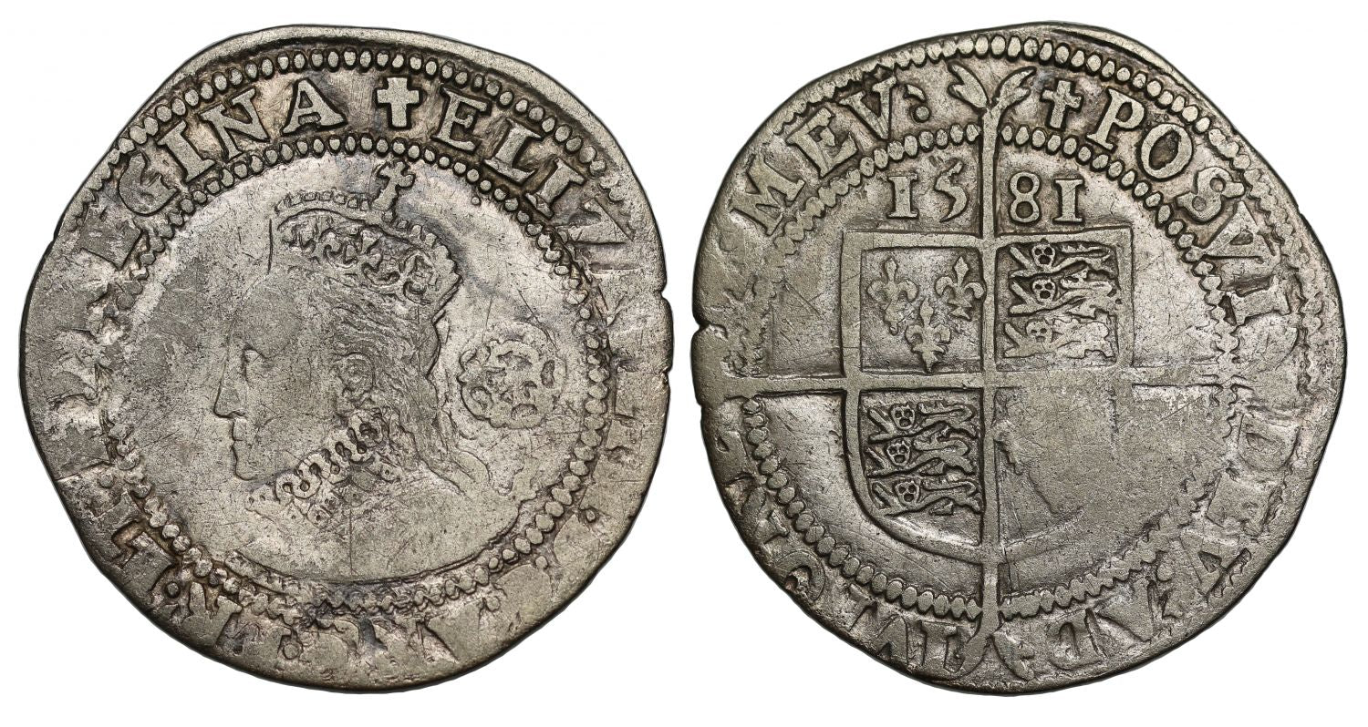 Elizabeth I 1581 Sixpence, mm Latin long cross