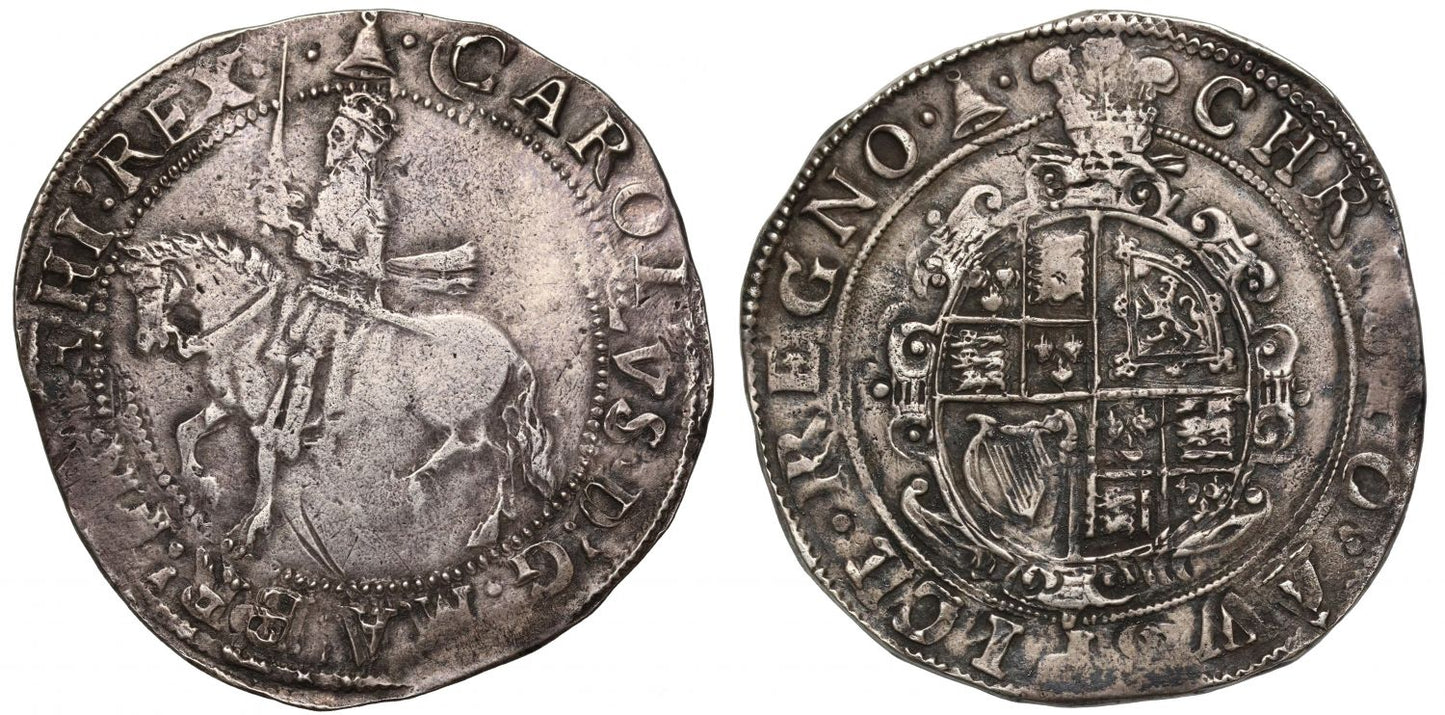 Charles I Halfcrown Tower Mint mm bell, plumes over shield, Welsh silver