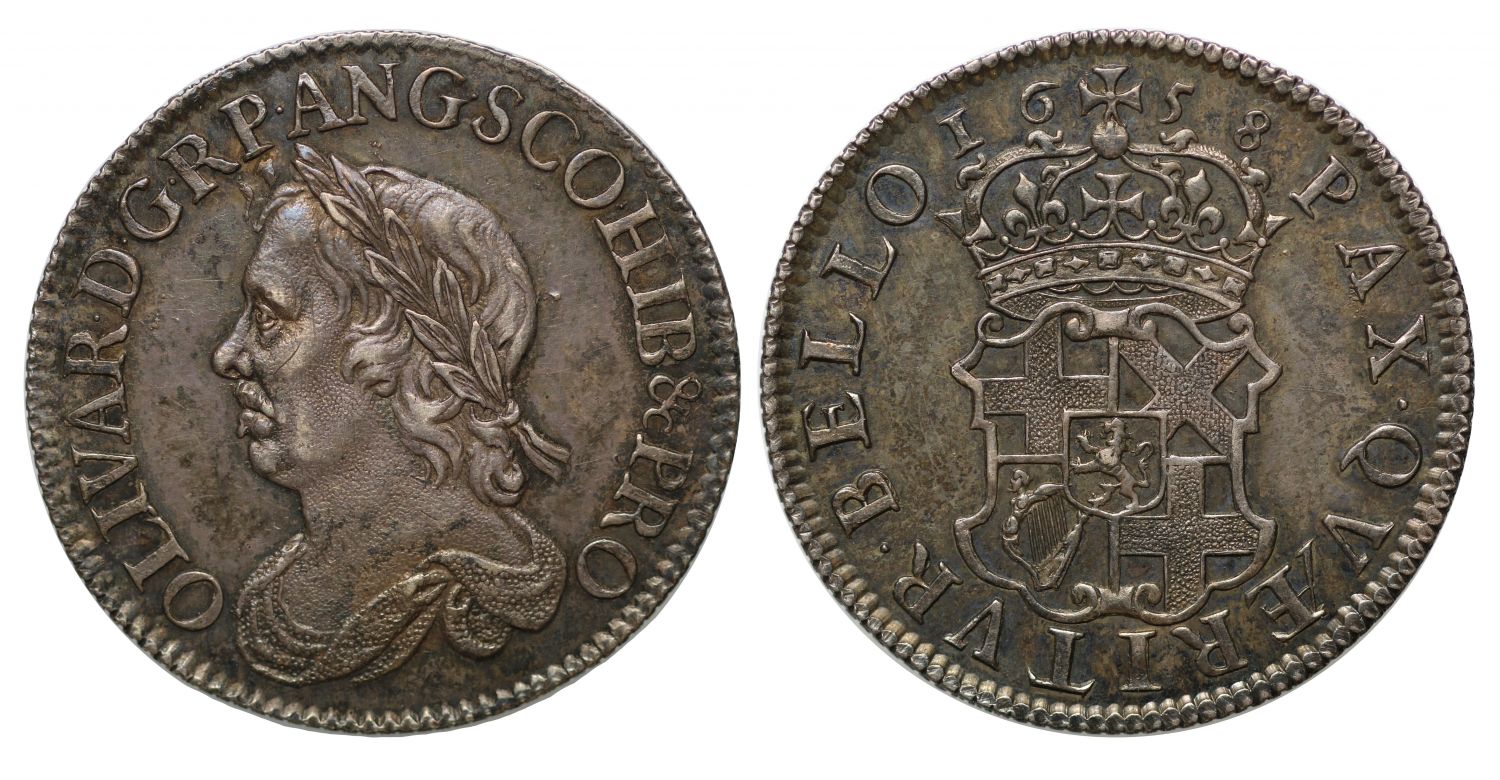 Oliver Cromwell 1658 Shilling , engraved by Thomas Simon