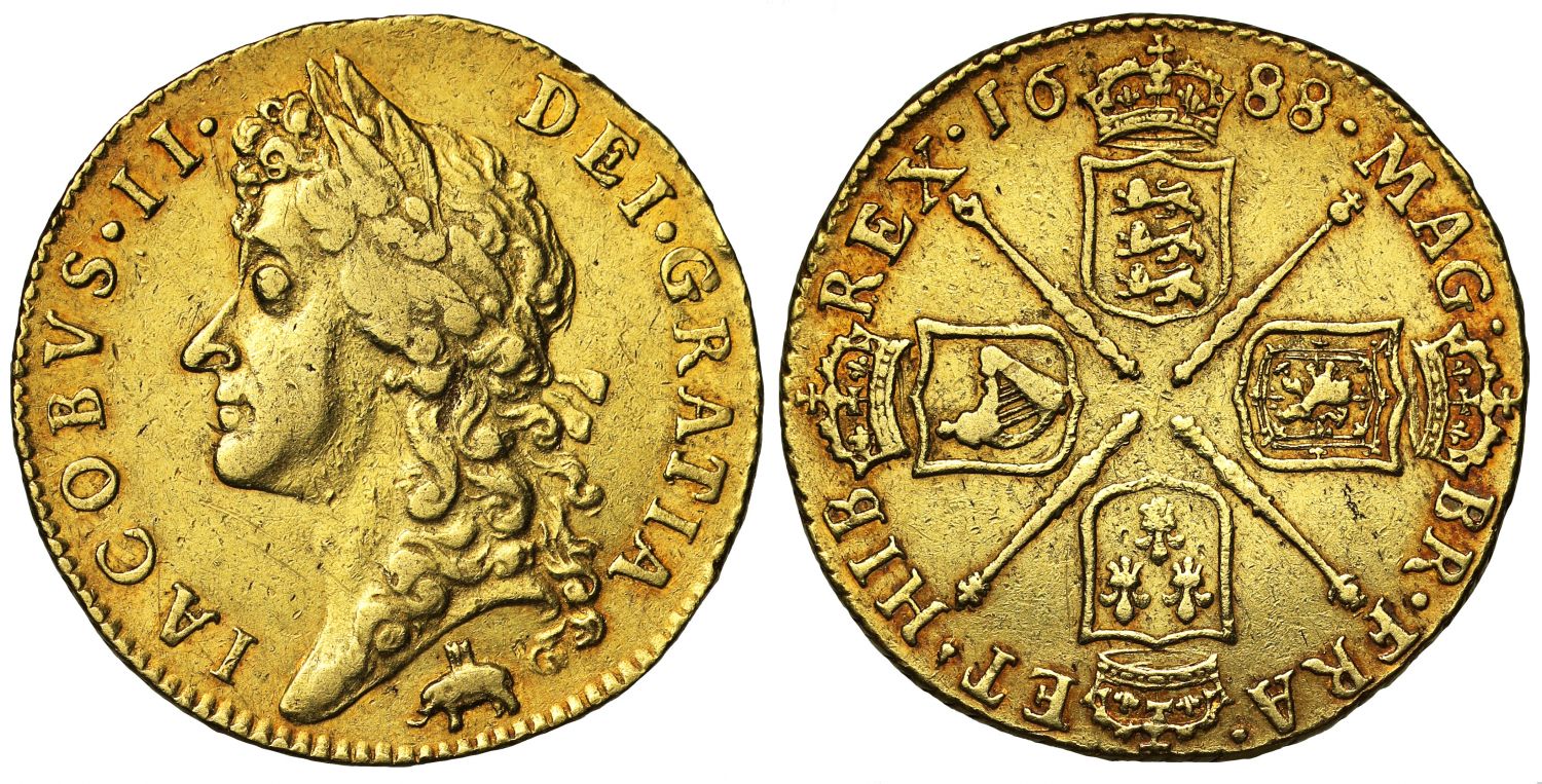 James II 1688 Guinea, elephant and castle, Royal African Company Issue
