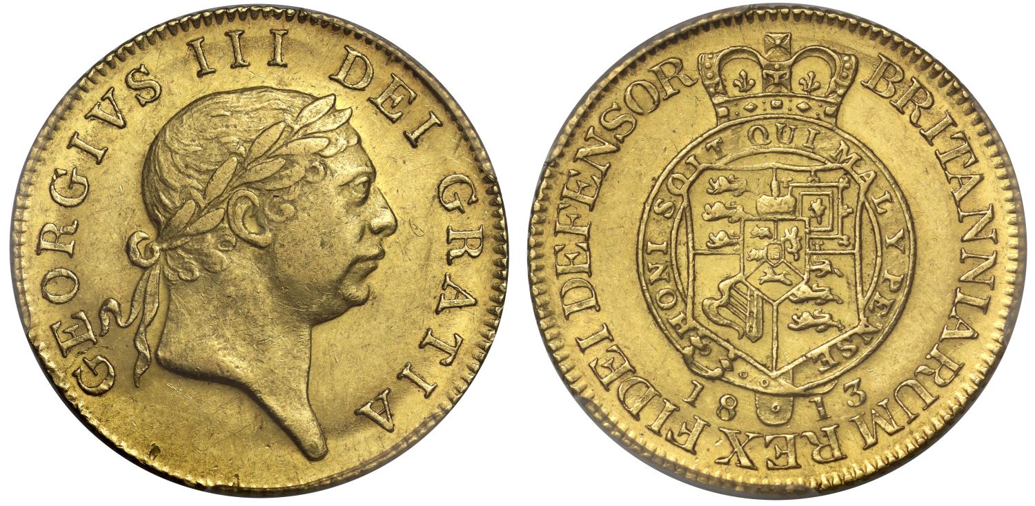 George III 1813 'Military' Guinea, AU55, final year of denomination