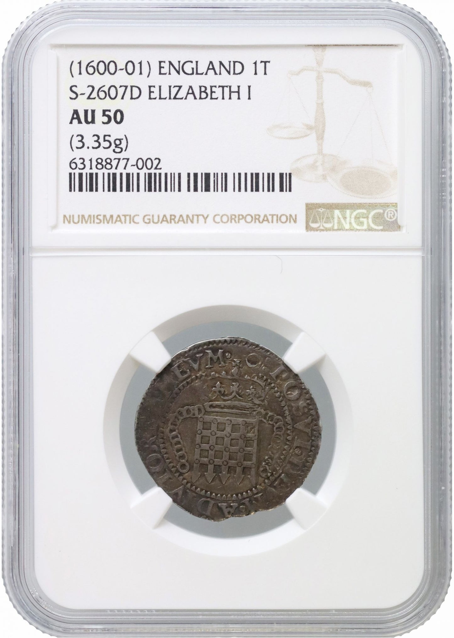 Elizabeth I Testern, "Portcullis Money", AU50, finest graded, im O (1600), ex Comber