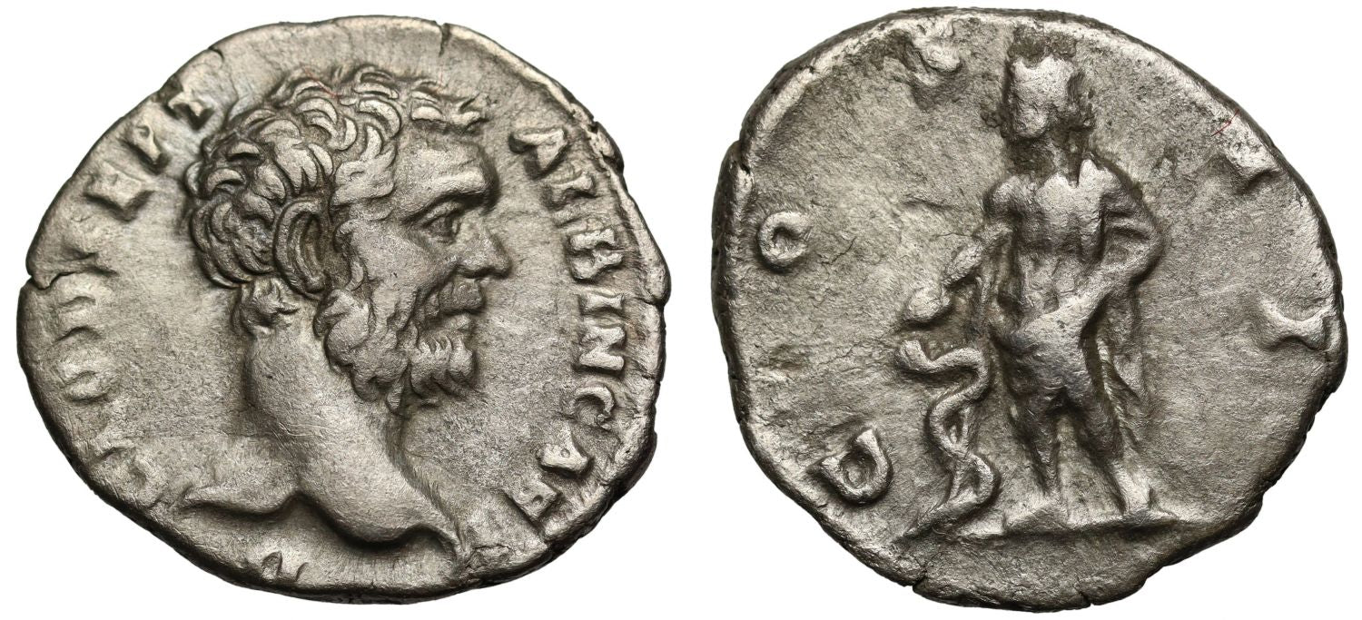 Romano-British Interest, Clodius Albinus, Caesar and Governor of Britain, Silver Denarius, Aesculapius