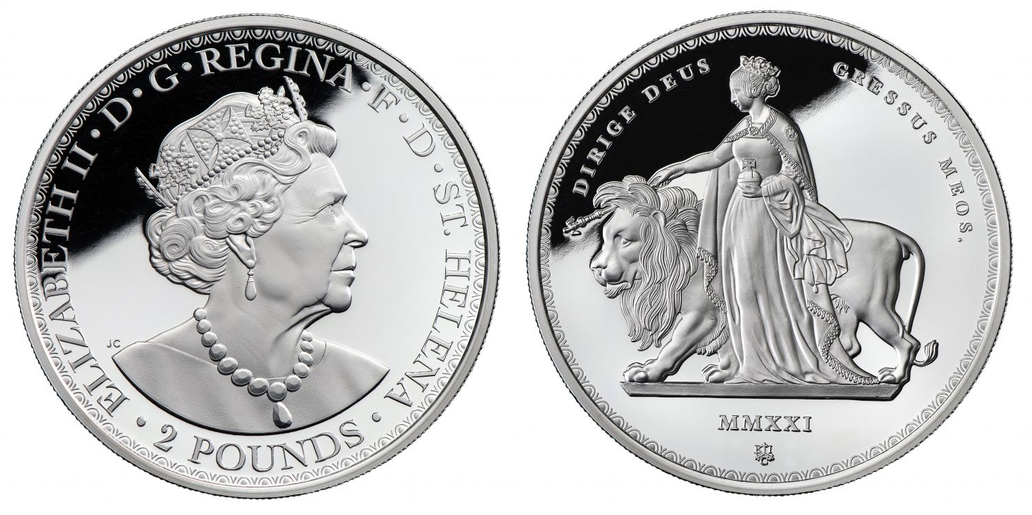 * Elizabeth II 2021 EIC silver proof 2oz Una and Lion