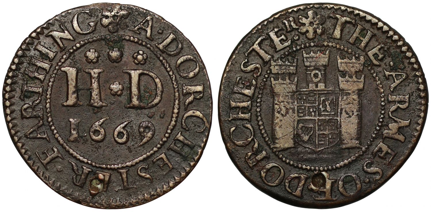 Dorset 17th century Token, Dorchester Town Farthing, 1669