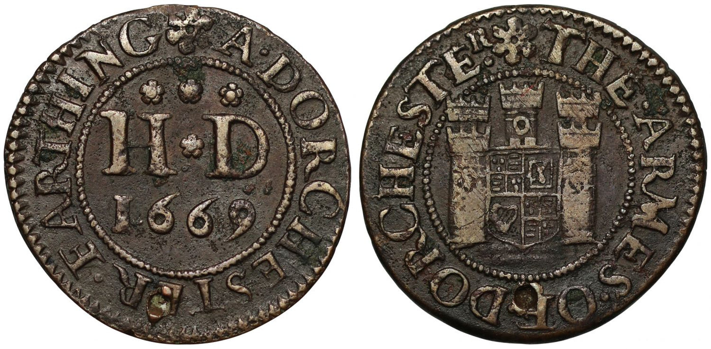 Dorset 17th century Token, Dorchester Town Farthing, 1669